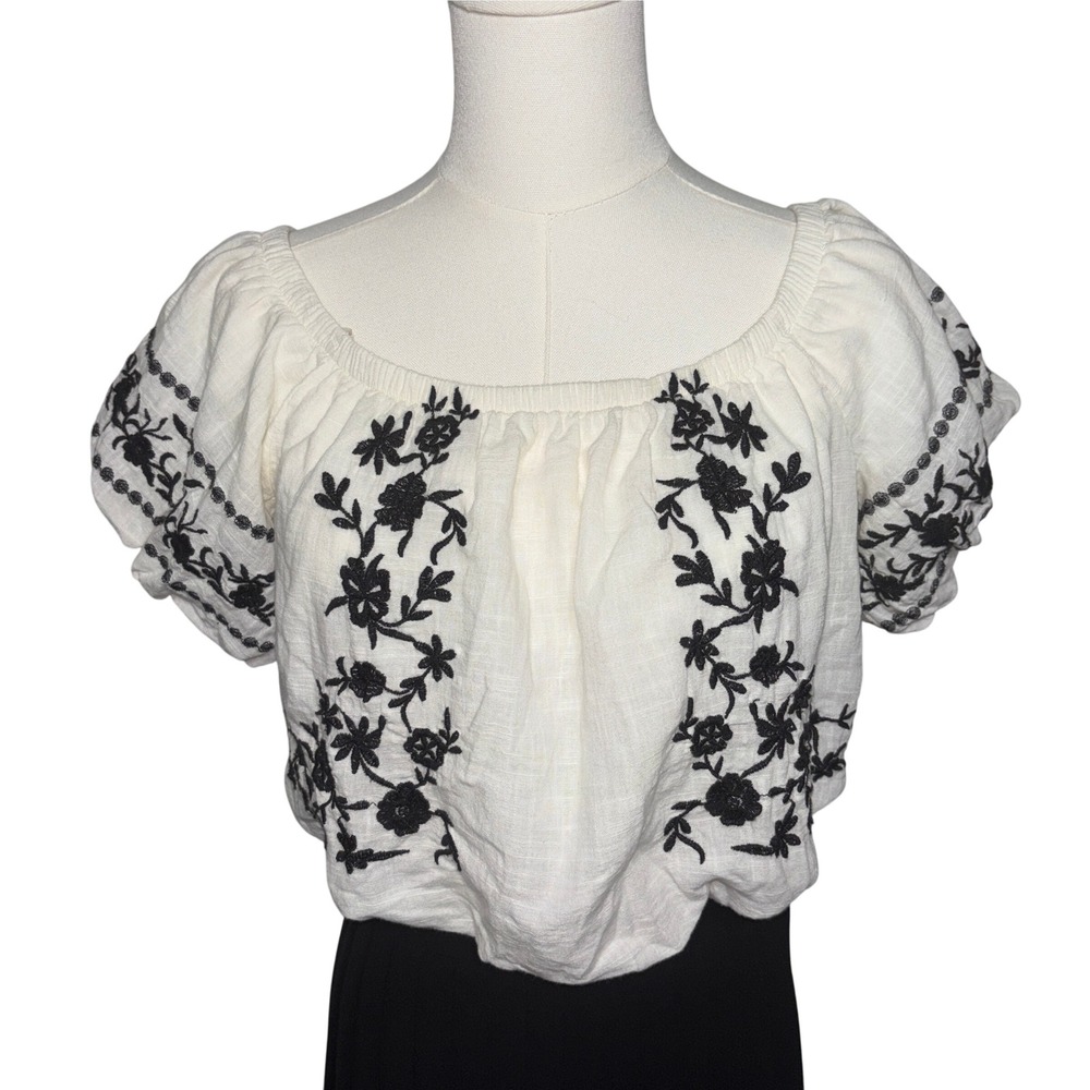 American Eagle Embroidered Crop Top Off Shoulder Peasant Blouse Sz Small Cottage